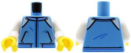 LEGO minifigure torso - blue jacket with white sleeves and pockets.