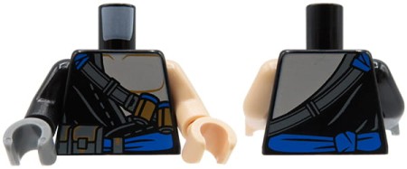 LEGO minifigure torso - black robe, open left arm, ammo belt