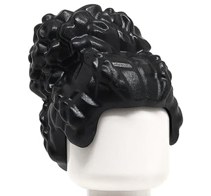 LEGO minifig hair - woman, black, curly, large high bun