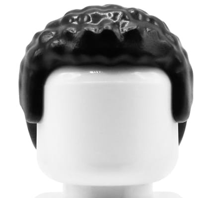 Włosy figurki LEGO czarne, krótkie, kręcone.