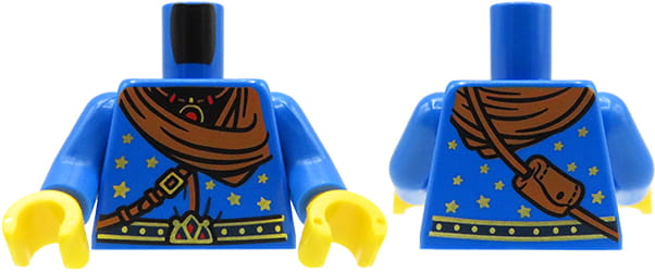 LEGO figure torso - wizard - blue decorated robe, scarf, bag on the back