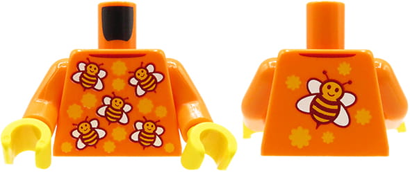 LEGO minifigure torso - orange shirt with bees print