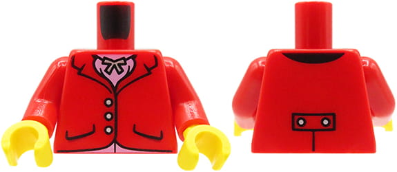 LEGO figure torso, red jacket, pink shirt, necklace