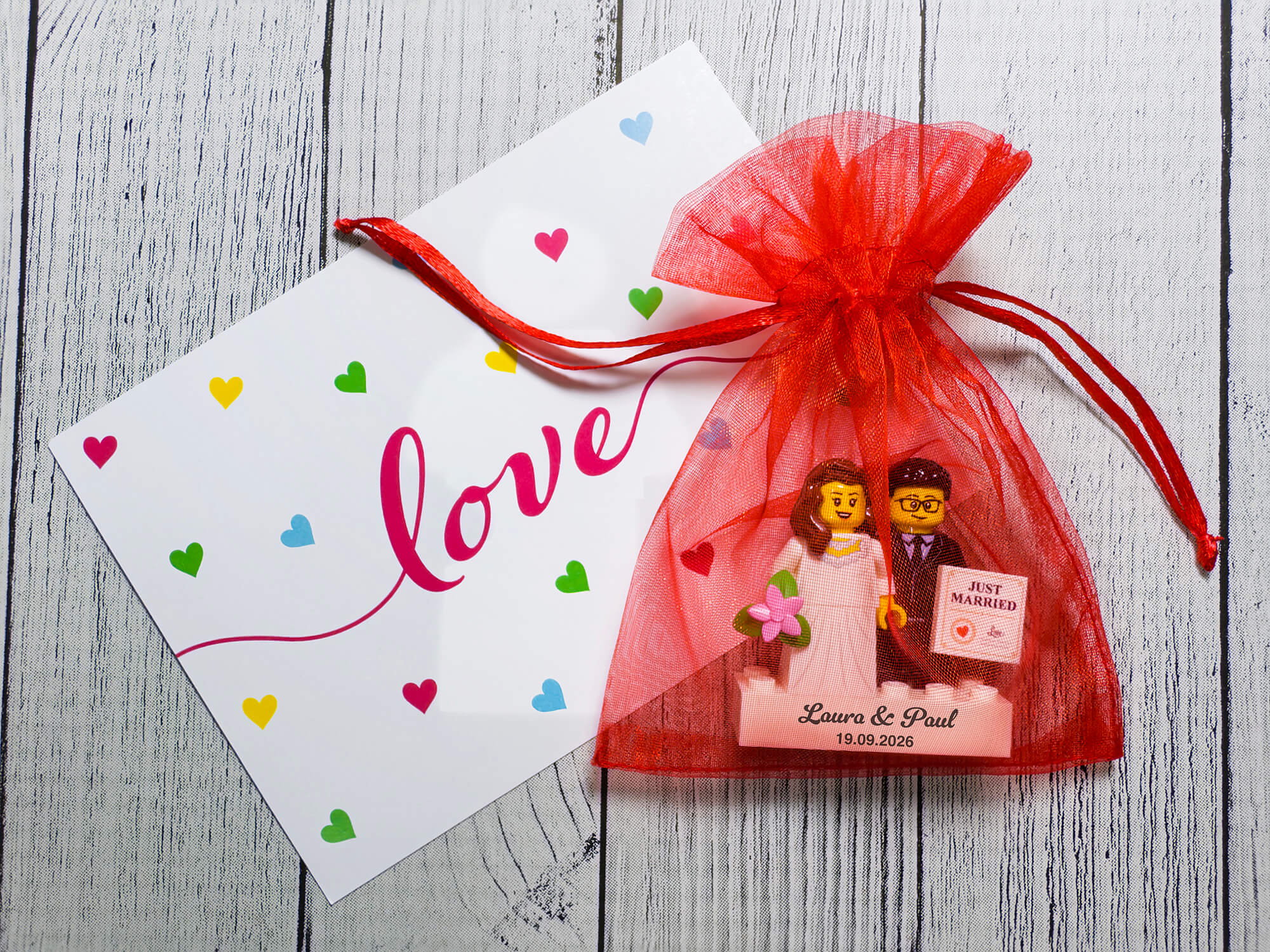 Personalisierte LEGO® Figuren Braut und Bräutigam - Geschenkverpackung